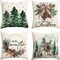 Merry Christmas Trees, Reindeer & Snowflake Throw Pillow Covers, 18x18 Inch Red Berries Holiday Cushion Cases for Sofa & Couch, Set of 4